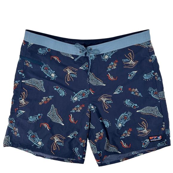 Patagonia Wavefarer Board Shorts Mens Size 40 Clean Currents Print Tidepool 19" - Picture 1 of 8